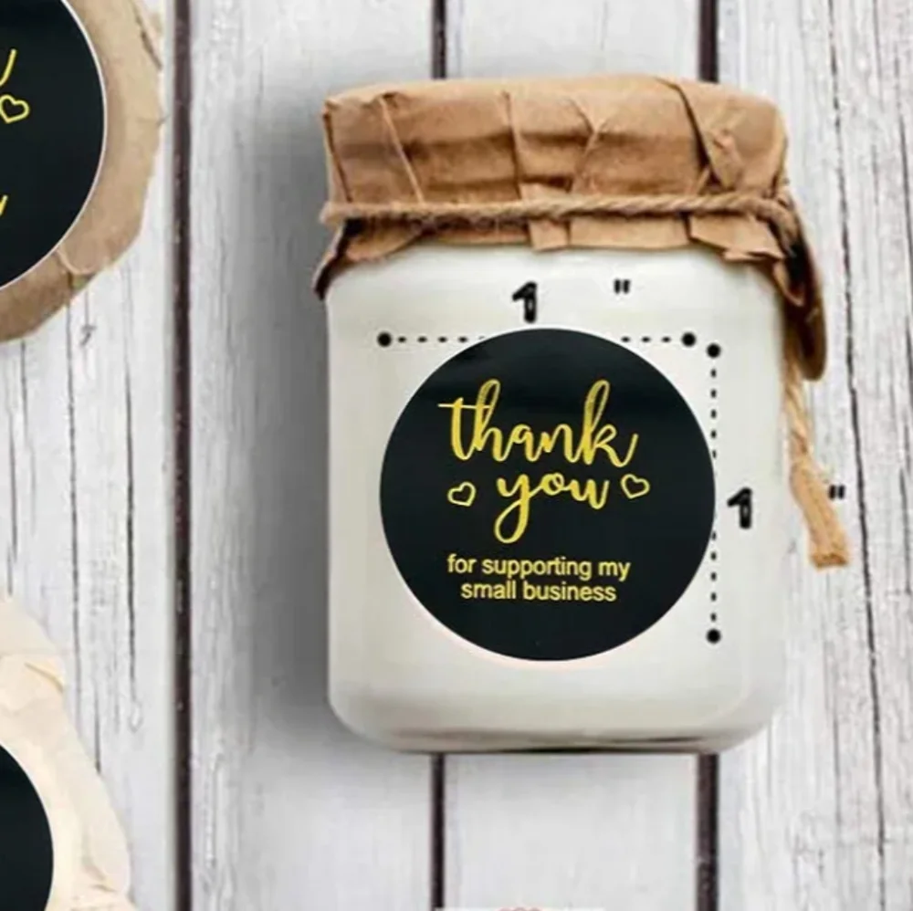 🌻NEW Thank You One-Inch Jet Black and Gold Stickers 500 Count Roll